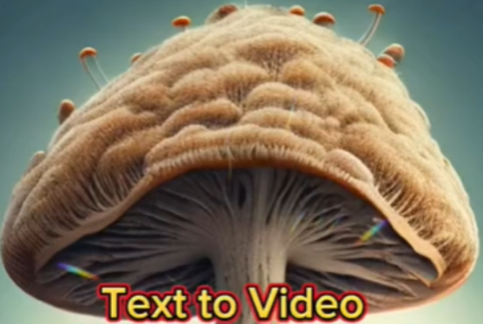 A big mushroom with the words text to video AI animation tool.